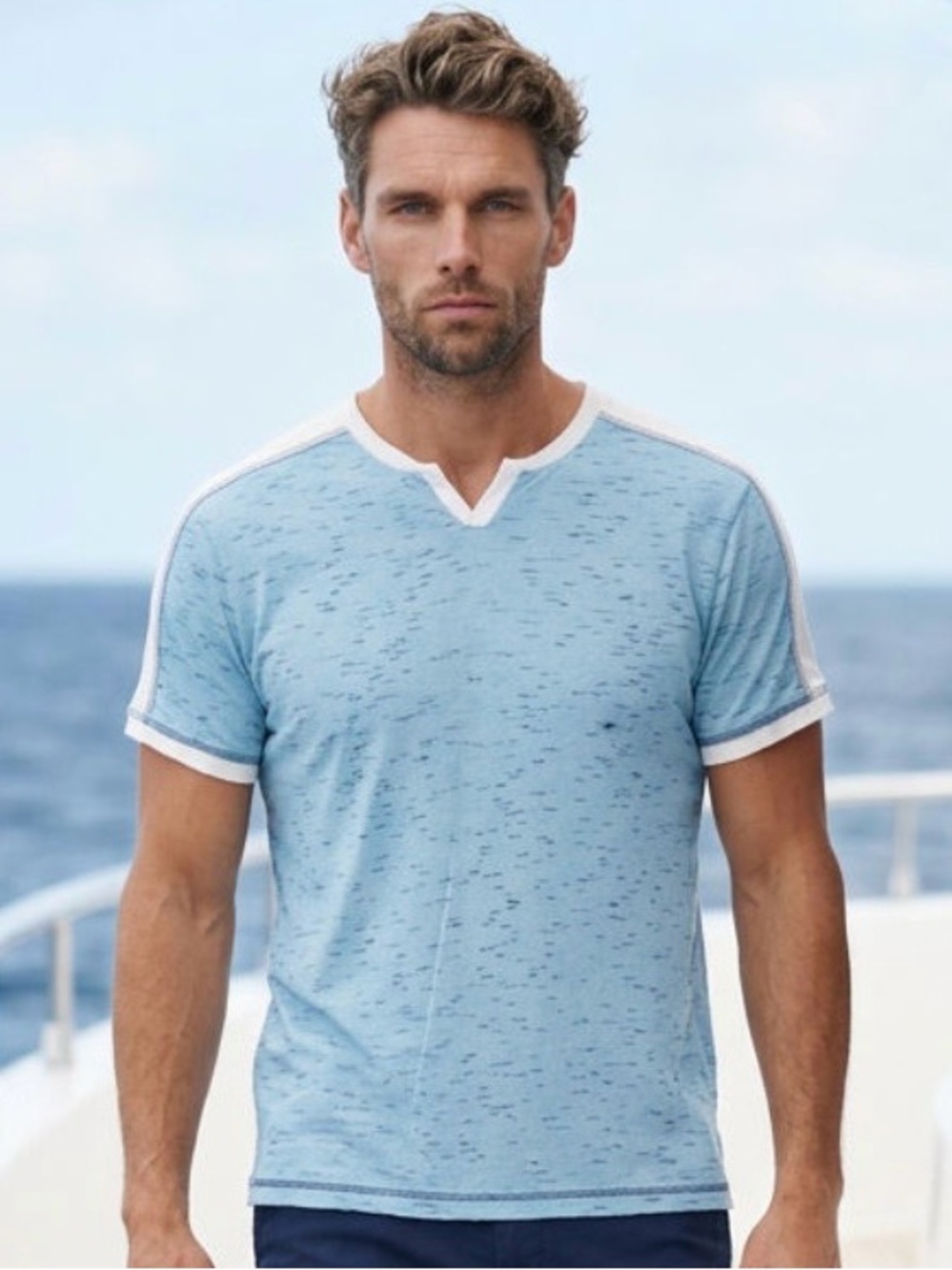 2 for $30 | Men's Light Blue Short Sleeve Tee with White Trim